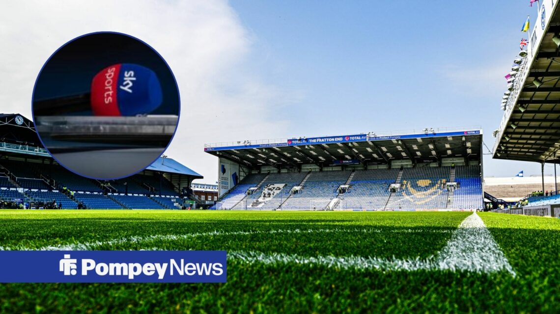 Fratton Park with Sky Sports mic in left circular inset