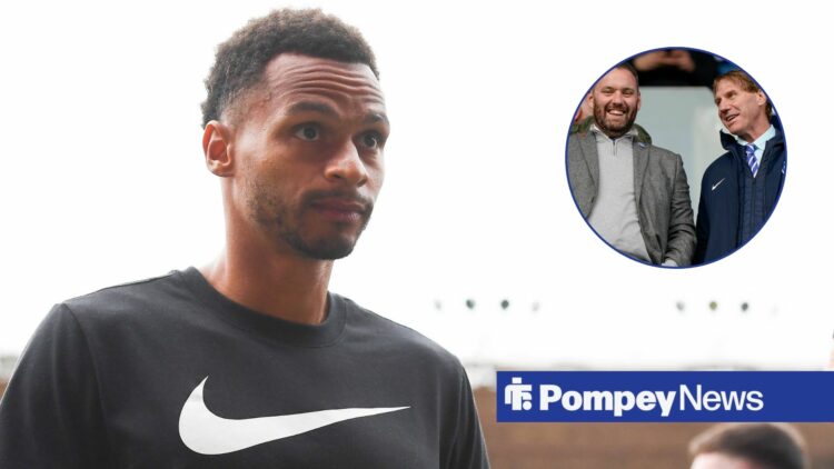 Josh Murphy in black Nike t-shirt with Rich Hughes and Eric Eisner in circular inset